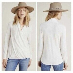 Maeve Anthropologie Rafaela Hacci Surplice Front Off White Top Blouse Size Large